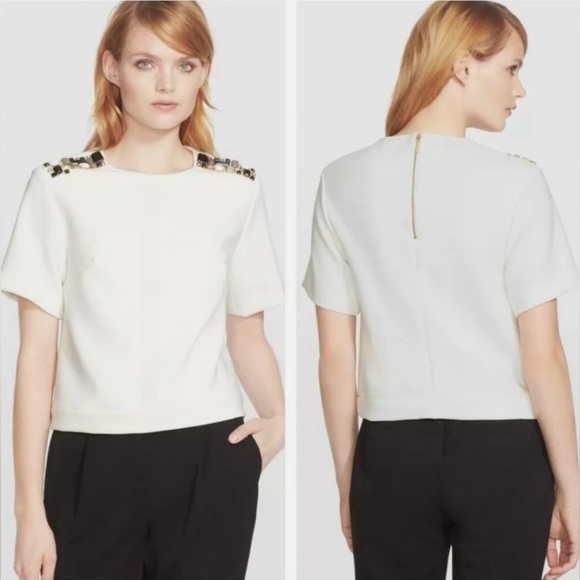 kate spade Tops - Kate Spade White Blouse with Embellished Shoulders